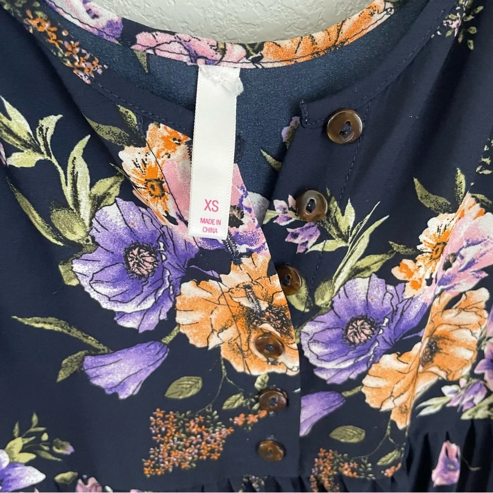 Xhilaration Black Floral Midi Dress XS Purple Blue Spaghetti Strap Boho Summer